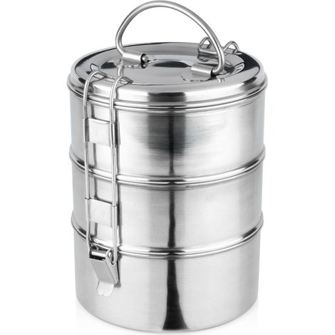 Doppelstöckige Speisedose aus Stahl zum Transport von Speisen und Mahlzeiten, 3 x 900 ml (1/5)