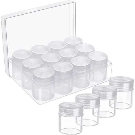 Boite Rangement Perles - 12 Petits Pots en Plastique Transparent Amovible avec Couvercle - Tubes en Plastique pour Perles, Bijoux, Ongles DIY, Boucles d’Oreilles, Paillettes et Broderie (1/5)