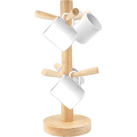 Porte-Tasses en Bois, Porte Tasse à Café avec 6 Crochets, Arbre de Tasse de Café Amovible, Support à Bretzel (1/5)