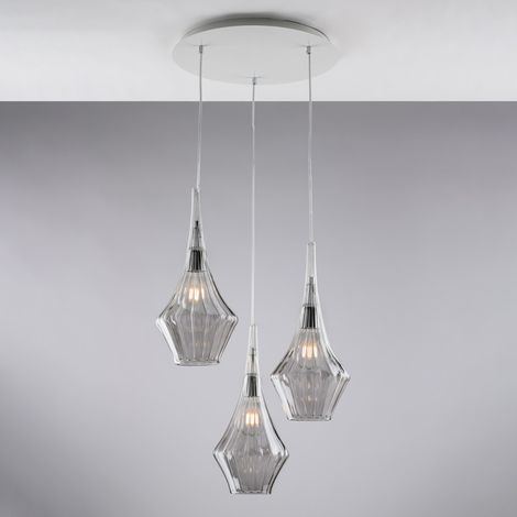 Zeus - Eisenaufhängung mit Pyrex-Grauglas 3 Lichter 149 - Ø50 - BL270-S3-GR