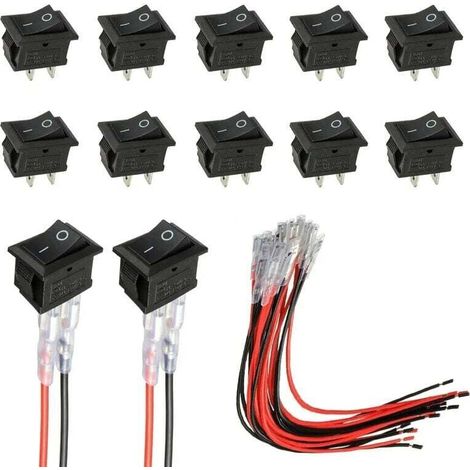 Mini interrupteur à bascule T85 KCD1-101 Interrupteur à bascule SPST 2 broches avec câblage Noir (10 pièces) (1/4)