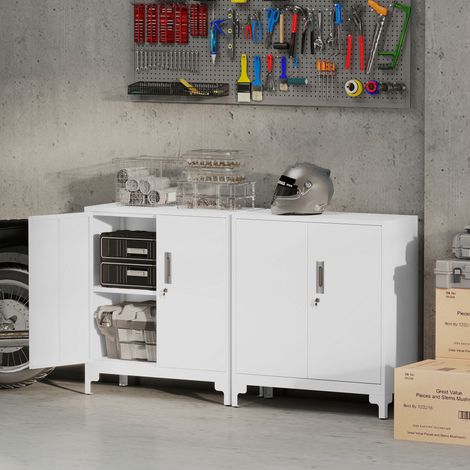 Classeur blanc 80x35x91 cm avec serrure, 2 portes et 3 étagères pour bureau (1/5)