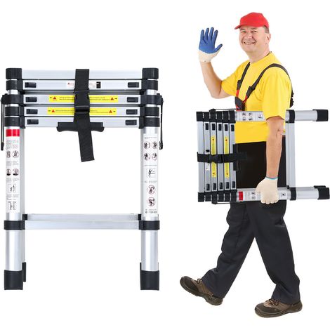 Randaco Escalera telescópica Pro 1,7 m plateada 150 kg, patas antideslizantes