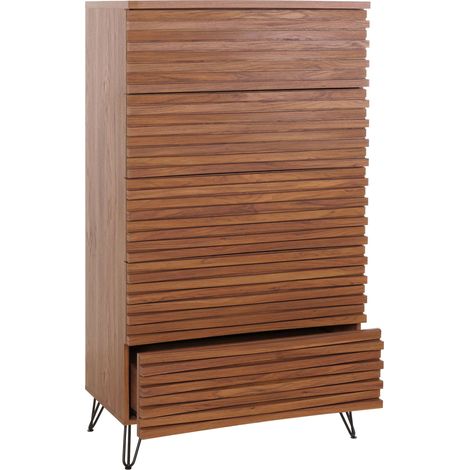 Kommode HHG-698, Highboard Schrank, 3D-Design 5 Schubladen MDF Metall 145x80x44cm Walnuss-Optik