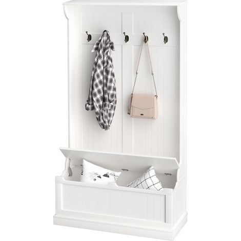Banc d'entrée multifonction 3 en 1 (porte-manteau, siège et 5 crochets), banc de rangement pour salon/entrée, 96 x 34 x 179,7 cm, couleur crème