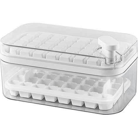 Bac à glaçons double couche pour 64 glaçons, idéal pour un usage domestique, avec démoulage facile, pour la congélation et le stockage, blanc (1/5)