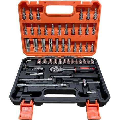 Kit of tools of repair automotive includes a key to ratchet reversible, a handle rotating and of rod of extension - Case of storage in steel chrome-vanadium (1/5)