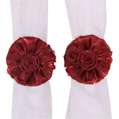 1 paire d'embrasses de rideaux à clip, motif rose, corde tressée, pompons, boucle, cordon décoratif tricoté à la main (1/5)