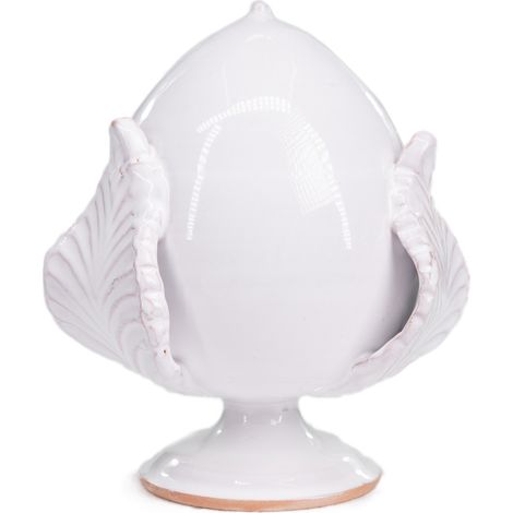 PUMO Salentino in Ceramica BIANCO, Chiuso Altezza 20 cm, Decorazione Tipica Pugliese bocciolo e 3 Foglie, Bomboniera per eventi, feste, cerimonie e matrimonio, Soprammobile (1/4)