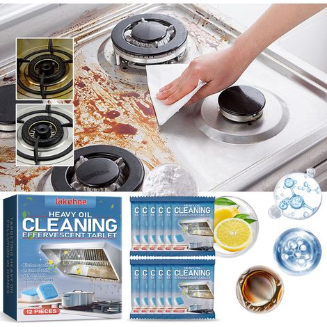 Kitchen cleaning effervescent tablets for kitchen stoves and utensils - removes rust, heavy grease, stains, and dirt - 12 pieces (1/5)