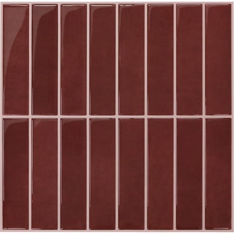 Crédence Adhésive Pour Cuisine Rouge foncé, 10 Pièces, Carrelage Adhesif Mural Salle de Bain, Vinyle 3D Métro Autocollant Carrelage Adhesif, imperméable, 30,5x30,5cm, Ligne droite verticale (1/5)