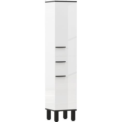 Armoire de salle de bain haute avec tiroir, 2 portes et étagères réglables, meuble d'appoint anti-basculement, 34 x 32 x 170 cm, blanche