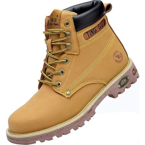 Stivali antinfortunistici da uomo e da donna con punta in acciaio, scarpe da lavoro, impermeabili, in pelle, indistruttibili, stivali protettivi da lavoro, taglia 44 EU -Crezuo