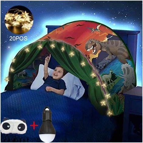 Dream Tents Tente de Rêve Tente de lit jouet enfant pop-up Magique Pliant Dinosaure+ 20pcs étoiles LED Chaîne de Lumières (1/4)