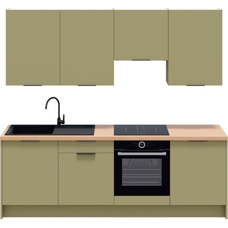 Ensemble de 8 meubles de cuisine - L. 245 cm - vert olive - Luzia (1/5)