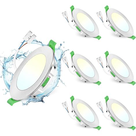 Lot de 6 Spot LED Encastrable 75-90mm, 7W Spots de Plafond Encastre Extra Plat 2700K/4000K/6500K Réglable, Intensité variable IP44 Spot Salle de Bain LED pour Salon Cuisine, Rond Blanc (1/5)