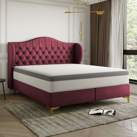 Polsterbett Doppelbett PELAGIO Stoff Whisper Bordeauxrot 160x200cm inkl. Matratze (1/5)