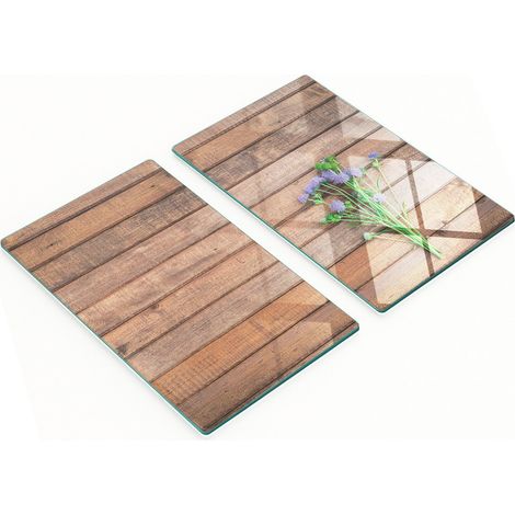 Juego de dos tablas de cocina decorativas de cristal con diseño de flores silvestres, 2x30x52 cm. (1/5)