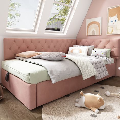letto contenitore 90x200 testiera reversibile rosa OKMYHOME (1/5)