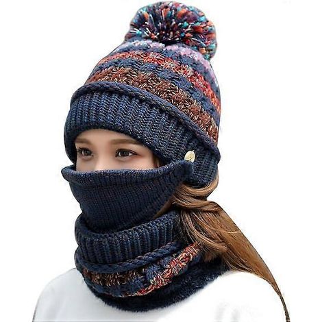 3-delige set damesmuts met doodskopmotief, sneeuw- en skimuts, nekwarmer, gezichtsmasker, bivakmuts, gebreide fleece muts voor koud weer (1/5)