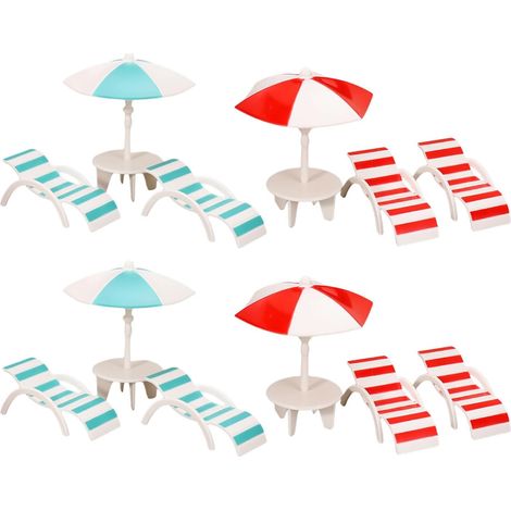 Ensemble de 4 Meubles de Plage Miniatures pour Maison de poupée : Mini Chaise de Plage Pliable et Parasol pour décoration de Maison de poupée, Micro Paysage, Camping et décoration (1/5)