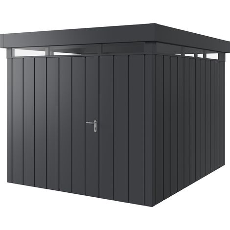 Hörmann Metall-Gerätehaus "Juno" mit Flachdach, JFD11 - Modern, 262 x 310 cm (B x T), anthrazit, 1-flüglige Tür, Anschlag links, mit Lichtband (1/5)