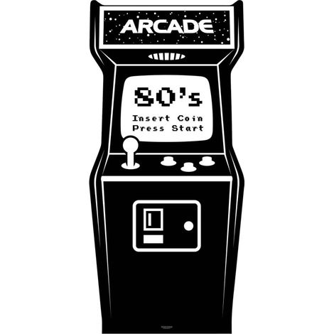 Figurine en carton Borne d'arcade années 80 noir et blanc, insert coin Press Start Haut 184 cm (1/4)