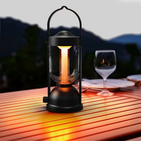 Wiederaufladbare Campinglampe – Zeltlampe – Wiederaufladbare Campinglampe – Schwarz – Vintage-Stil – 2000 mAh Akku – USB-C – 200 Lumen (1/5)