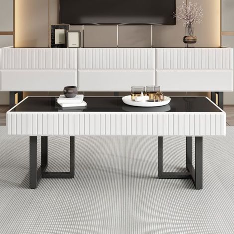 Meuble TV contemporain, meuble avec rangement minimaliste, rayures noir blanc, mobilier luxueux (1/5)