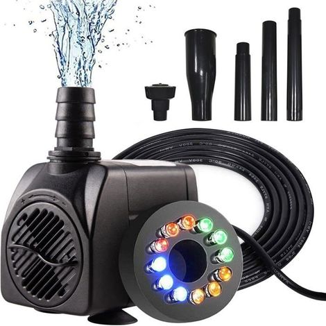 Pompe bassin submersible 750 L/h – 15W, silencieuse – Fontaine LED – Pour aquarium, jardin extérieur (1/5)