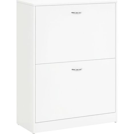 Schuhschrank, Schuhaufbewahrung, Maße: 60 x 24 x 80 cm (L x B x H), 2 Klapptüren, Weiß (1/5)