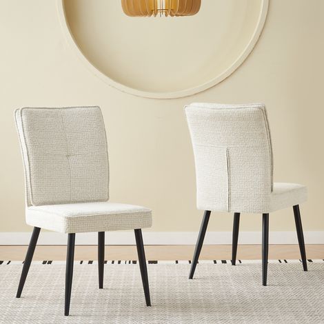 Chaise de salle à manger en métal blanc crème, lot de 2, rembourrée, effet velours,44×41×90.5cm (1/5)