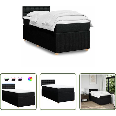 vidaXL Surmatelas - Sommier à lattes de lit et matelas Noir 80x200 cm Tissu (1/5)