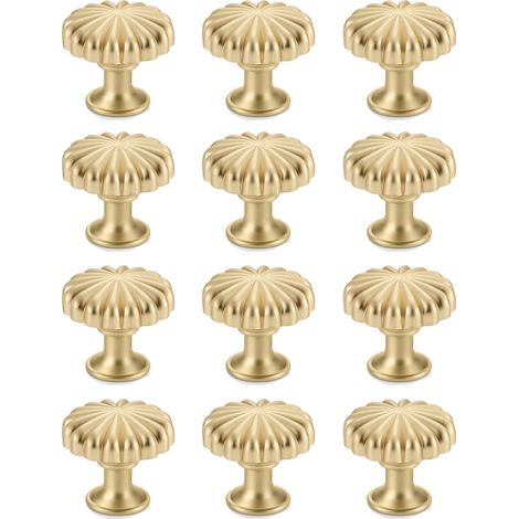 Juego de 12 pomos dorados para puertas de armarios de cocina y cajones de cómoda, tiradores de aleación de aluminio cepillado, estilo vintage, 3 x 3 x 2,7 cm. (1/5)