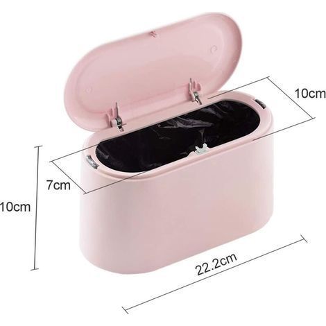 Kleiner Tischmülleimer mit Druckknopfdeckel für Büro, Badezimmer, Küche und Schlafzimmer, zur Aufbewahrung von Tierfutter (Rosa) (1/4)