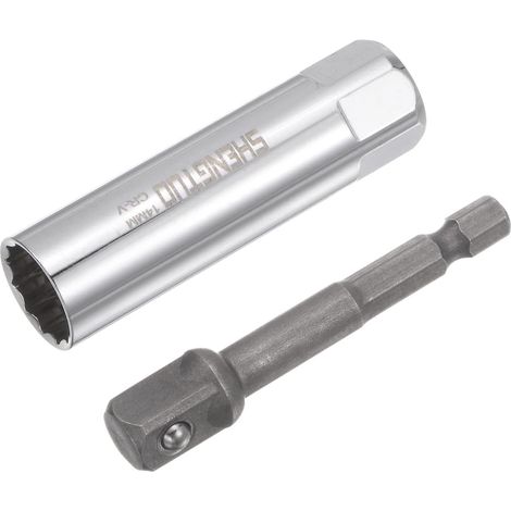 Douille magnétique pour bougie d'allumage 14 mm, entraînement 3/8", 12 pans, en acier CR-V à paroi (1/5)