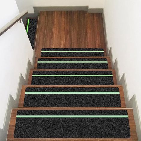 Juego de 10 piezas de peldaños antideslizantes de 10 cm de largo (60 cm)，con franjas luminosas，adecuados para peldaños de escaleras (1/4)