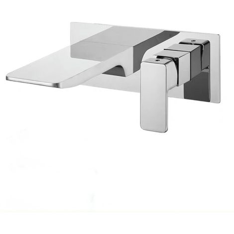 Lavabo entièrement en cuivre gris anthracite avec double poignée, robinet encastré pour eau chaude et froide, robinet de lavabo mural.