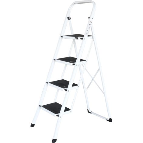 Escalera de tijera para el hogar - Escalera de tijera para cocina de 4 peldaños - Plegable - Blanca (1/5)