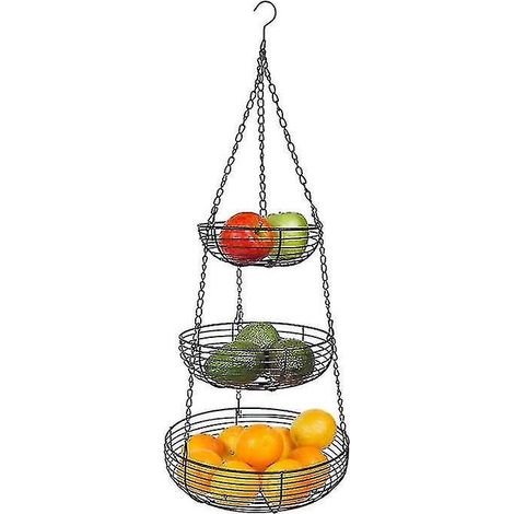 3-stöckiger Hänge-Obstkorb für die Küche, 76 cm (30 Zoll), Schwarz (1/4)