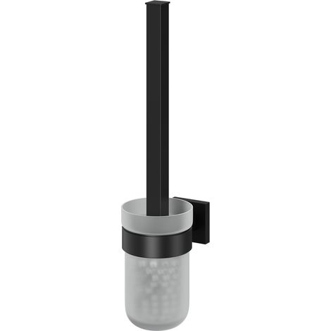 Colore Vector Matt Black and Frosted Glass Wall Mounted Toilet Brush and Holder (1/5)