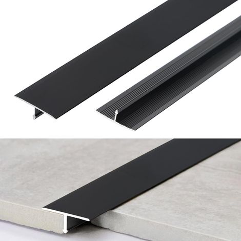 Bande de Transition Sol en T Aluminium 0,9 mx2cm Baguettes de Finition Barre de Seuil Métal 3 Pcs Seuil de Porte Profil de Transition pour Transitions de Sol entre Seuils Sols Bois (Noir) (1/5)