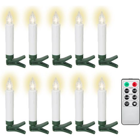 goobay Set de 10 velas LED inalámbricas para árbol de Navidad con mando a distancia, temporizador y pinzas, luz blanca cálida (2600 K), regulables, a pilas, 77753 (1/5)