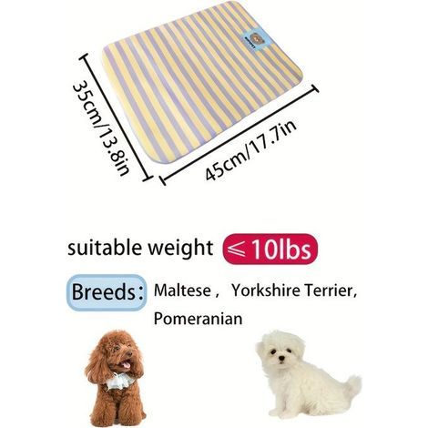 Cooling Mat for Pets - Blue & Yellow Stripes on Soft Polyester - Purple Striped Design - 45x35 cm Purple Basket
