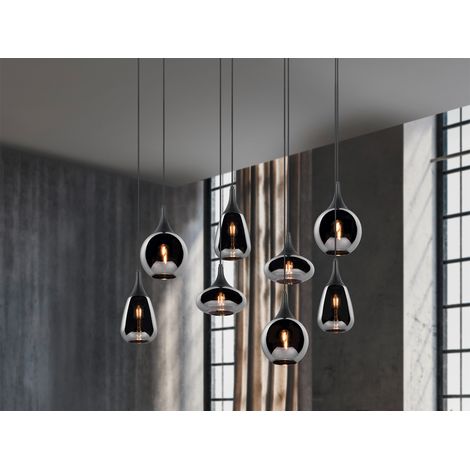 Pendelleuchte 8-flammig Glas Chrom in Rauchglas Optik mit E14 LED, Breite 121cm (1/5)