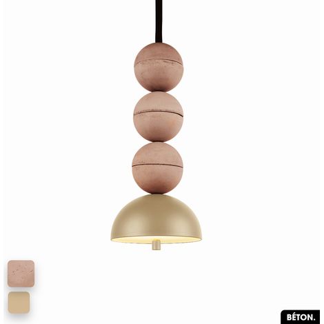 Lampe de suspension en béton - BOSFOR CONCRETE ROSE - AMANDE 3 BALLES LED 14W (1/2)
