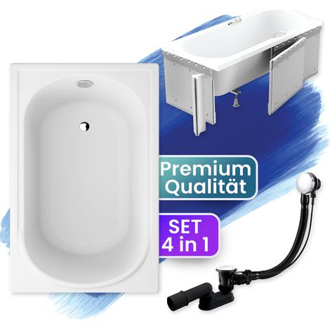 Badewanne Rechteck 100x65 mit Styroporverkleidung, Ablaufgarnitur & Füßen GRATIS - Komplettset 4in1 Original Acryl Wanne Siphon - BADLAND MINI (1/5)