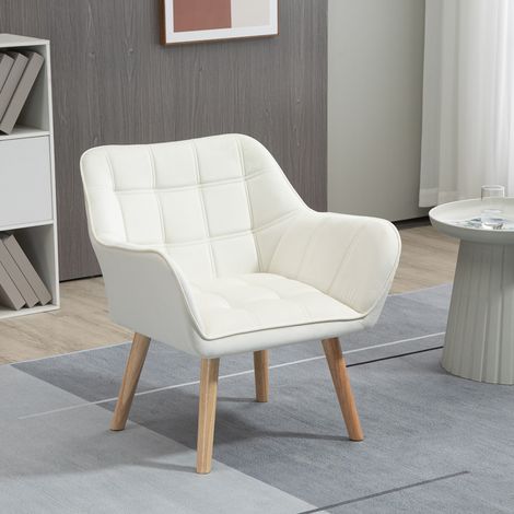 Fauteuil de chambre à design scandinave - pour salon ou bureau - couleur crème - fauteuil en velours et bois - 67x61,5x71cm