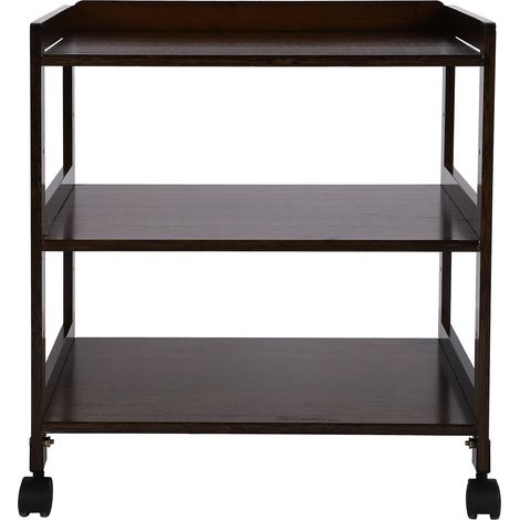 Mesa Auxiliar de Bambú Color Nogal con 3 Niveles y Ruedas, Móvil y Resistente hasta 50 kg – Ideal para Salón o Dormitorio (1/5)