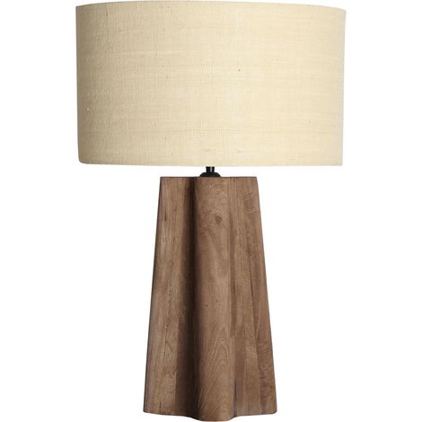 Lampe de table en bois de manguier et jute style contemporain - Marron bois de manguier et beige naturel (1/3)